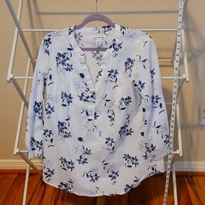 White Blouse with Blue Flowers
